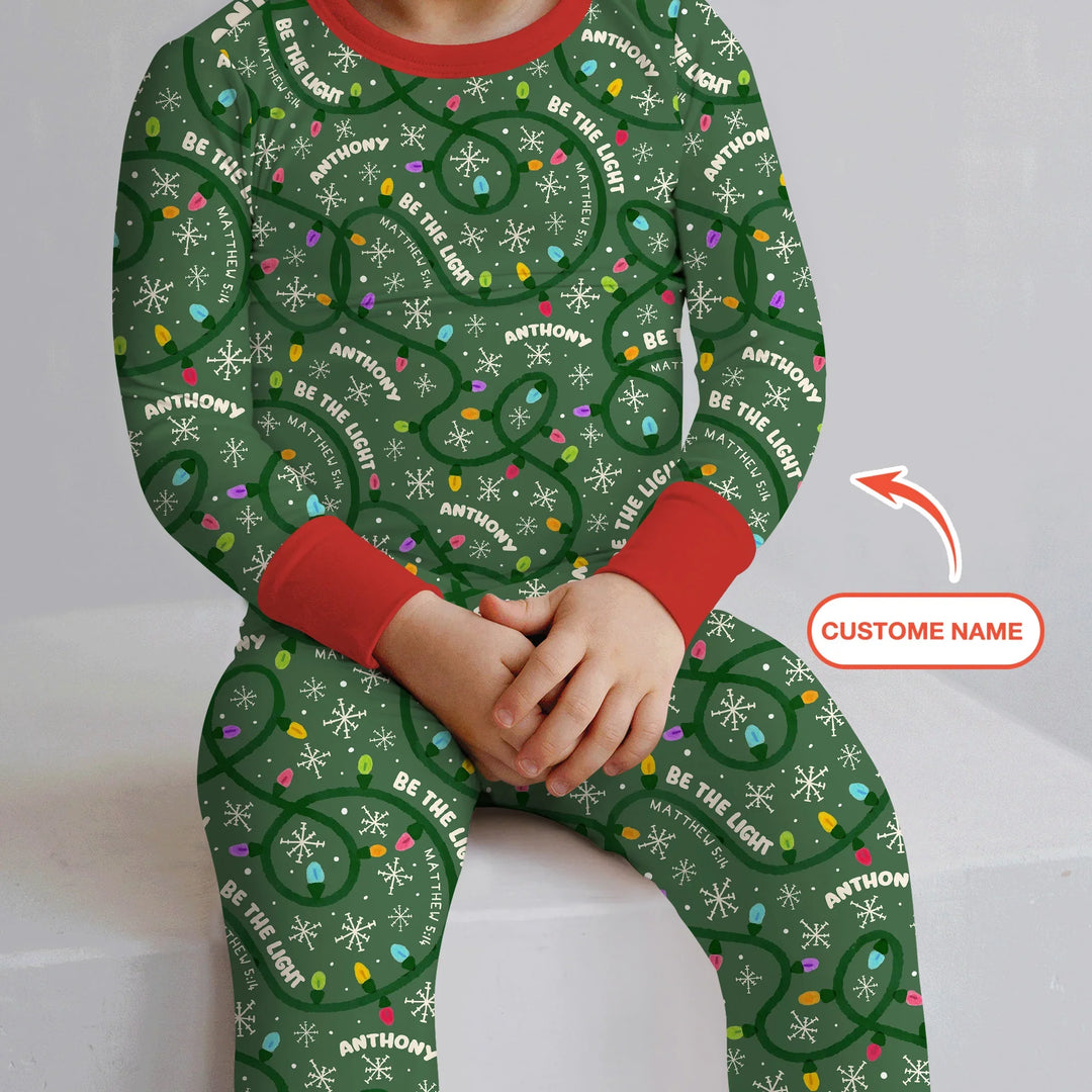 Custom Name Be The Light Christmas Two Piece Long Sleeve Pajama Set