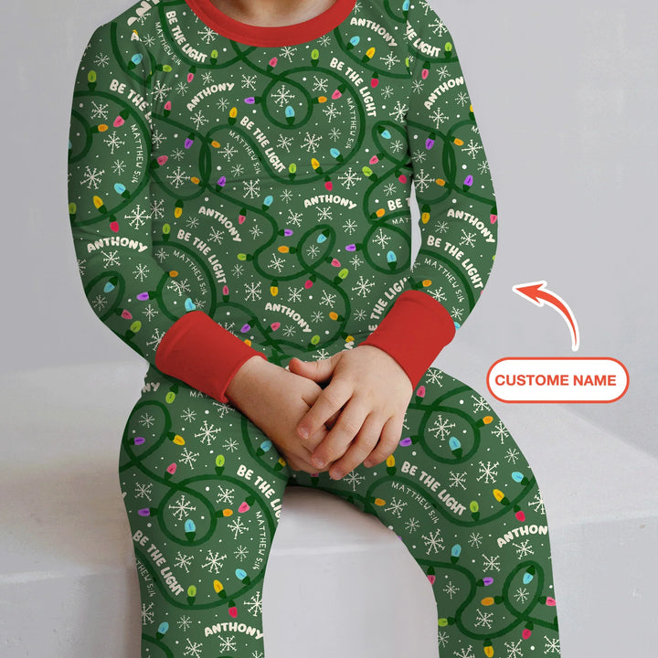 Custom Name Be The Light Christmas Two Piece Long Sleeve Pajama Set