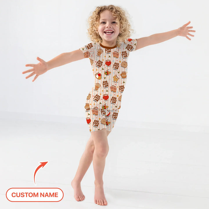 Christmas Mexican Cookies Custom Name For Girls Two Piece Short Sleeve Shorts Pajama Set , Christmas Mexican Cookies Custom Name For Girls Two Piece Short Sleeve Shorts Pajama Set - 12-18M