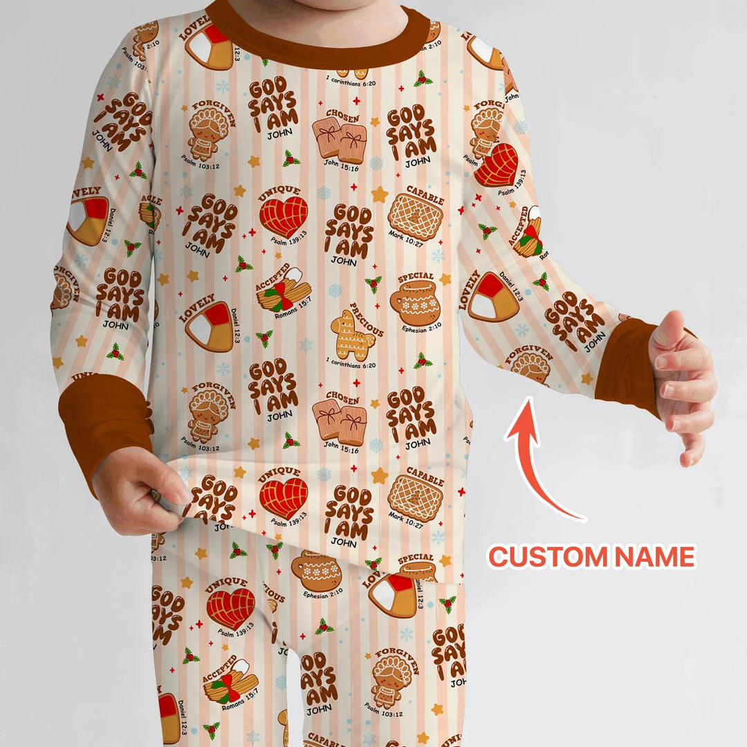 Christmas Mexican Cookies Custom Name For Boys Two Piece Long Sleeve Pajama Set , Christmas Mexican Cookies Custom Name For Boys Two Piece Long Sleeve Pajama Set - 12-18M