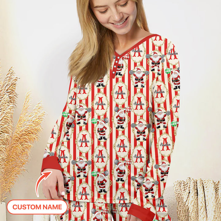 Custom Name Santa Stripes Women Pajama Set
