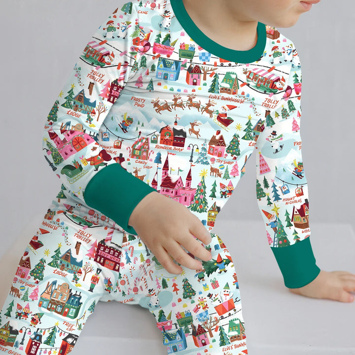 Santa's City Maps Two Piece Long Sleeve Pajama Set , Santa's City Maps Two Piece Long Sleeve Pajama Set - 12-18M / Green