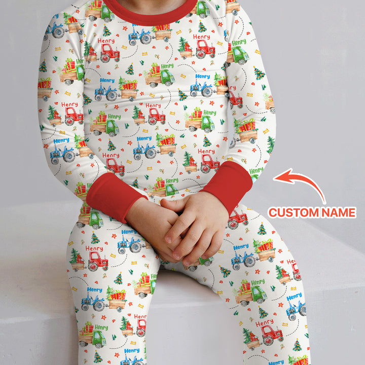 Santa's Little Builders Custom Name Two Piece Long Sleeve Pajama Set