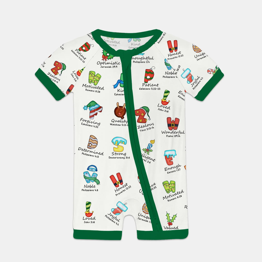 Christmas God Say I Am Alphabet Shorty Zippy , Christmas God Say I Am Alphabet Shorty Zippy - 0-3M / Red / Girl