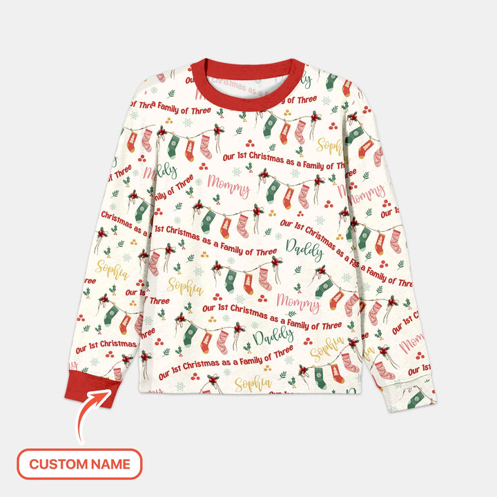 Benutzerdefiniertes Foto Unser erstes Weihnachten als Familie Benutzerdefiniertes Herren-Pyjama-Set