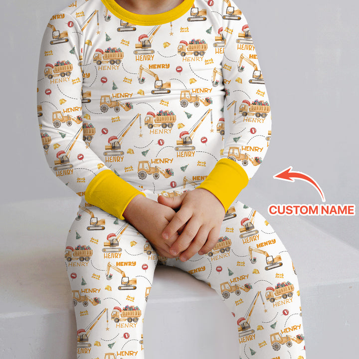 Santa's Little Builders Custom Name Two Piece Long Sleeve Pajama Set