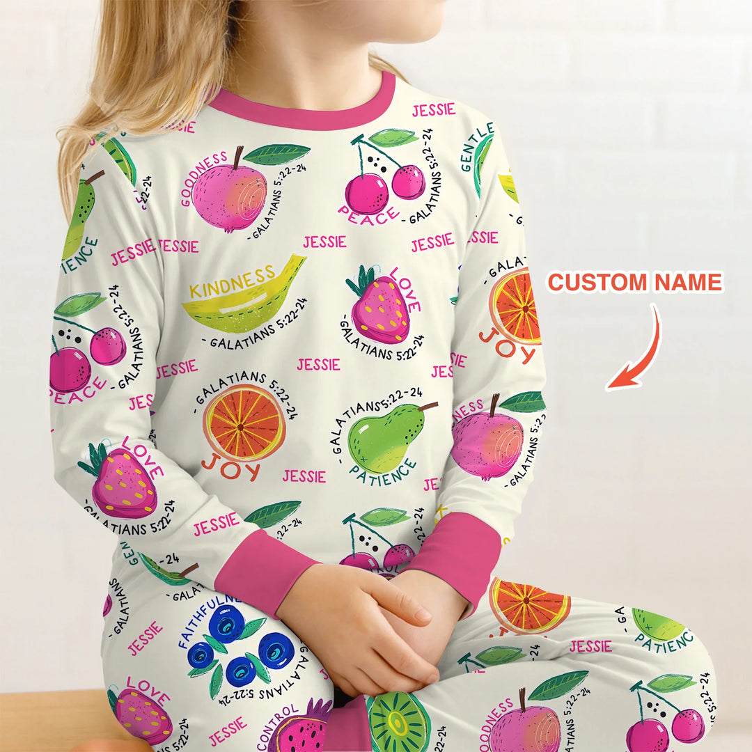Fruit Of The Spirit Custom Name Two Piece Long Sleeve Pajama Set , Fruit Of The Spirit Custom Name Two Piece Long Sleeve Pajama Set - 12-18M
