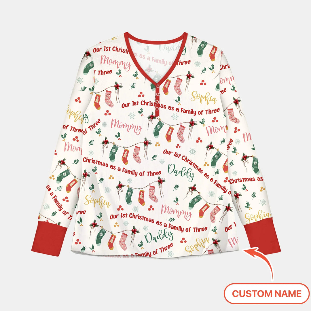 Benutzerdefinierter Name Mama Mini Passendes Weihnachts-Pyjama-Set für Damen (Rosa)