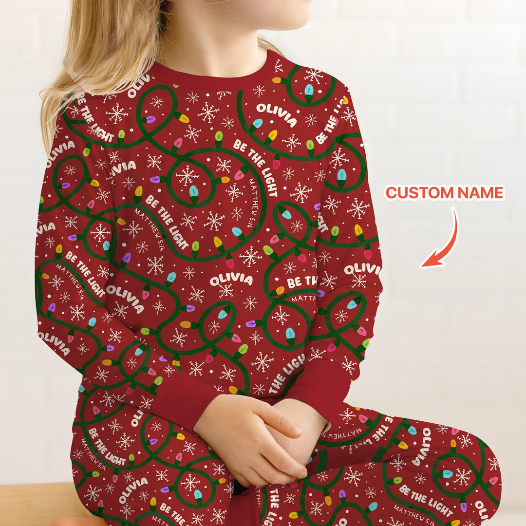 Custom Name Be The Light Christmas Two Piece Long Sleeve Pajama Set