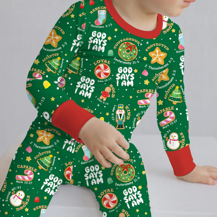 Merry Christmas God Says I Am Boy Two Piece Long Sleeve Pajama Set , Merry Christmas God Says I Am Boy Two Piece Long Sleeve Pajama Set - 12-18M