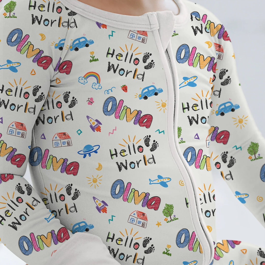 Custom name "Hello World" - Crayon Style Convertible Zippy , Custom name "Hello World" - Crayon Style Convertible Zippy - 0-3M