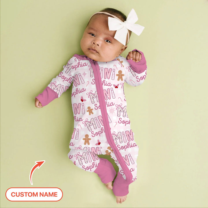 Custom Name Mama Mini Matching Christmas Convertible Zippy (Pink) , Custom Name Mama Mini Matching Christmas Convertible Zippy (Pink) - 0-3M