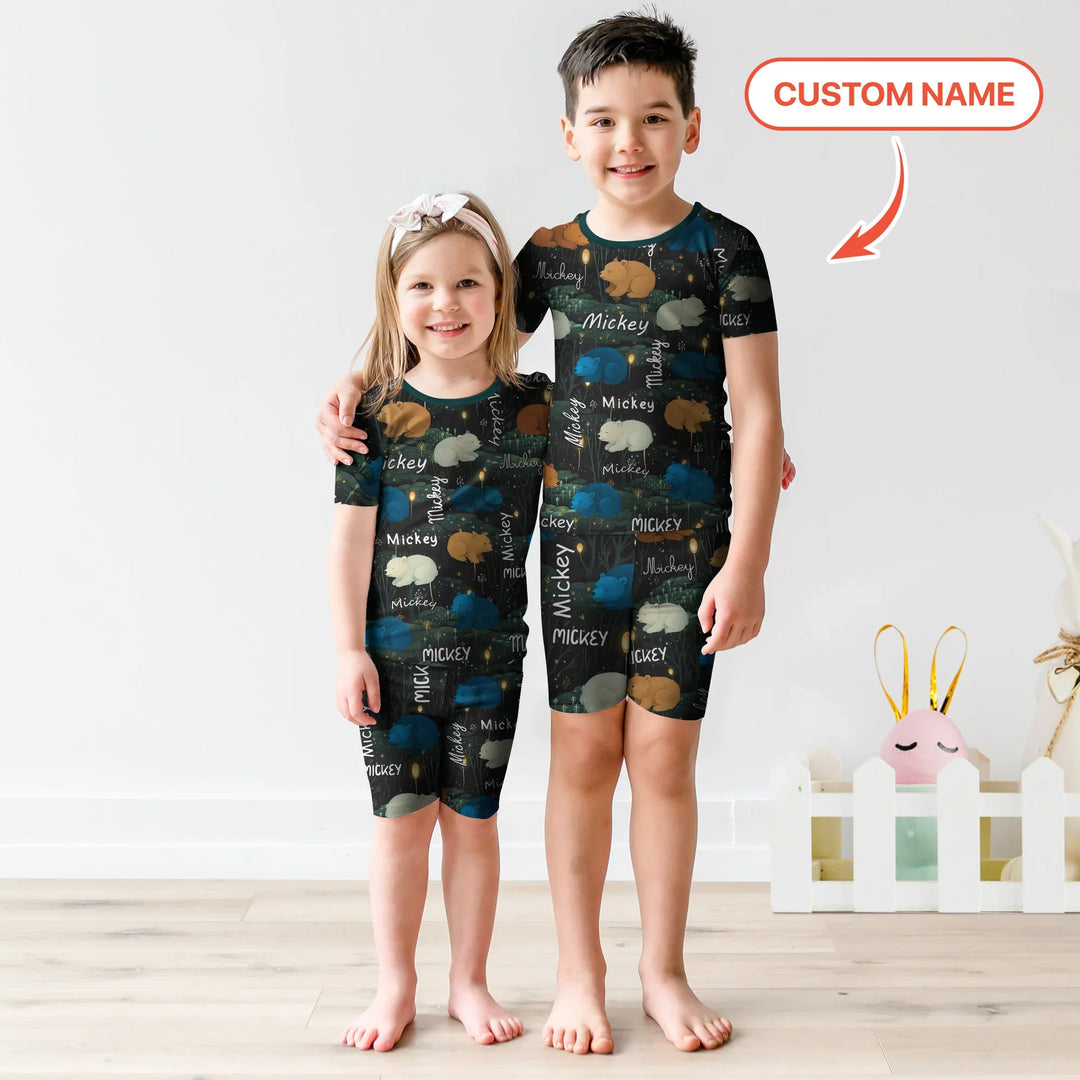 Woodland Whimsy Custom Name Two Piece Short Sleeve Shorts Pajama Set , Woodland Whimsy Custom Name Two Piece Short Sleeve Shorts Pajama Set - 12-18M