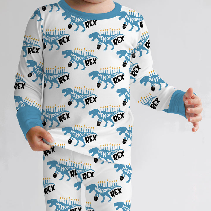 Dinosaur Hanukkah Boy Two Piece Long Sleeve Pajama Set
