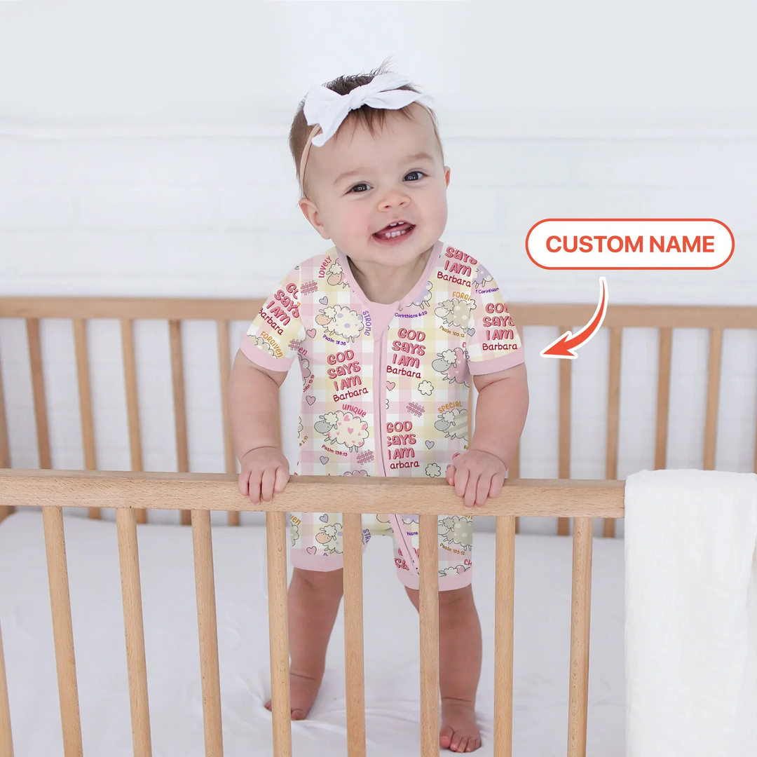 Little Lamb God Says I Am Custom Name Shorty Zippy , Little Lamb God Says I Am Custom Name Shorty Zippy - 0-3M