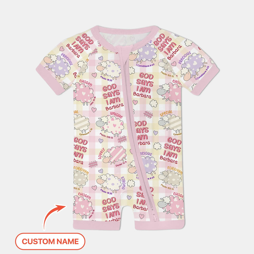 Little Lamb God Says I Am Custom Name Shorty Zippy , Little Lamb God Says I Am Custom Name Shorty Zippy - 0-3M
