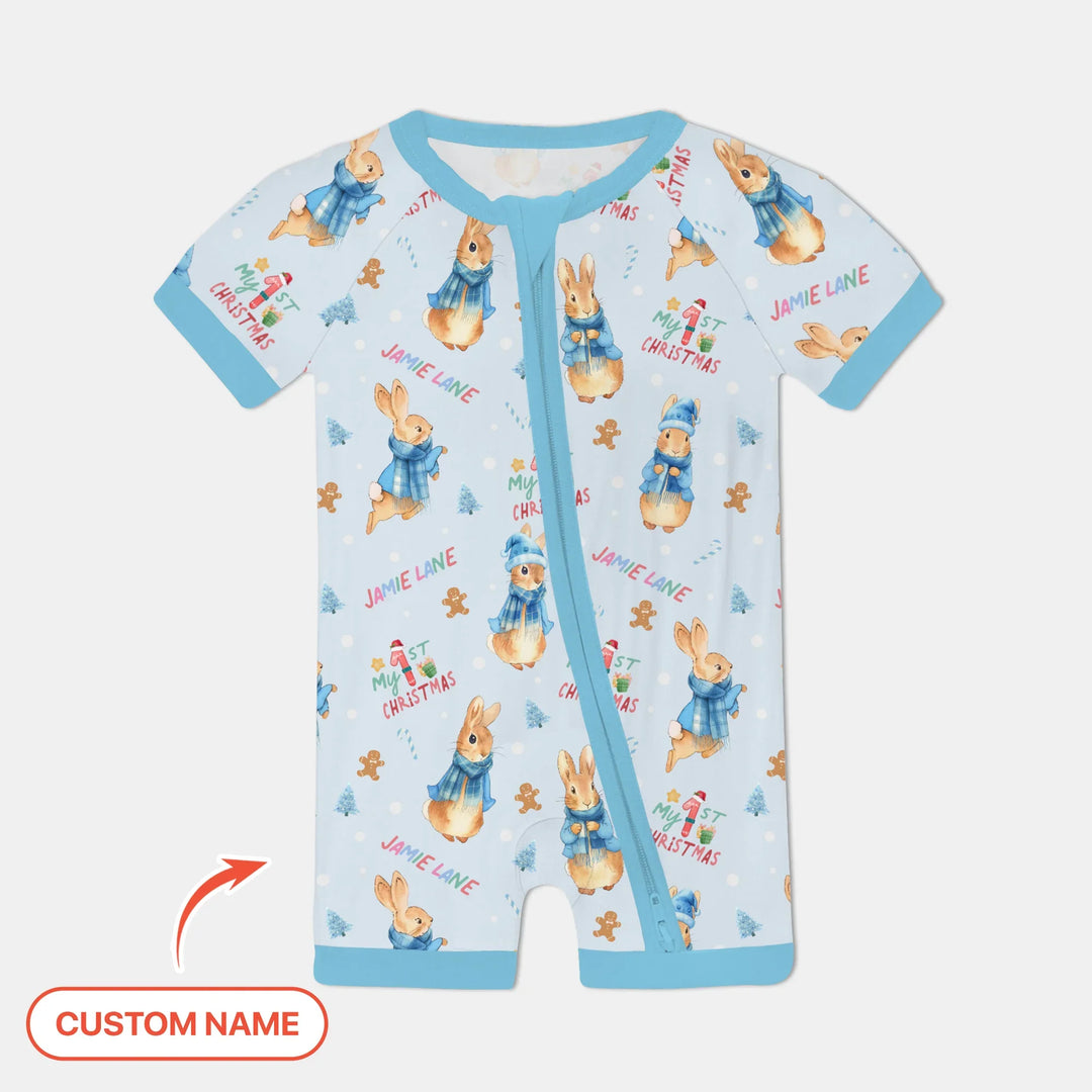 Custom 1st Christmas Rabbit Shorty Zippy , Custom 1st Christmas Rabbit Shorty Zippy - 0-3M