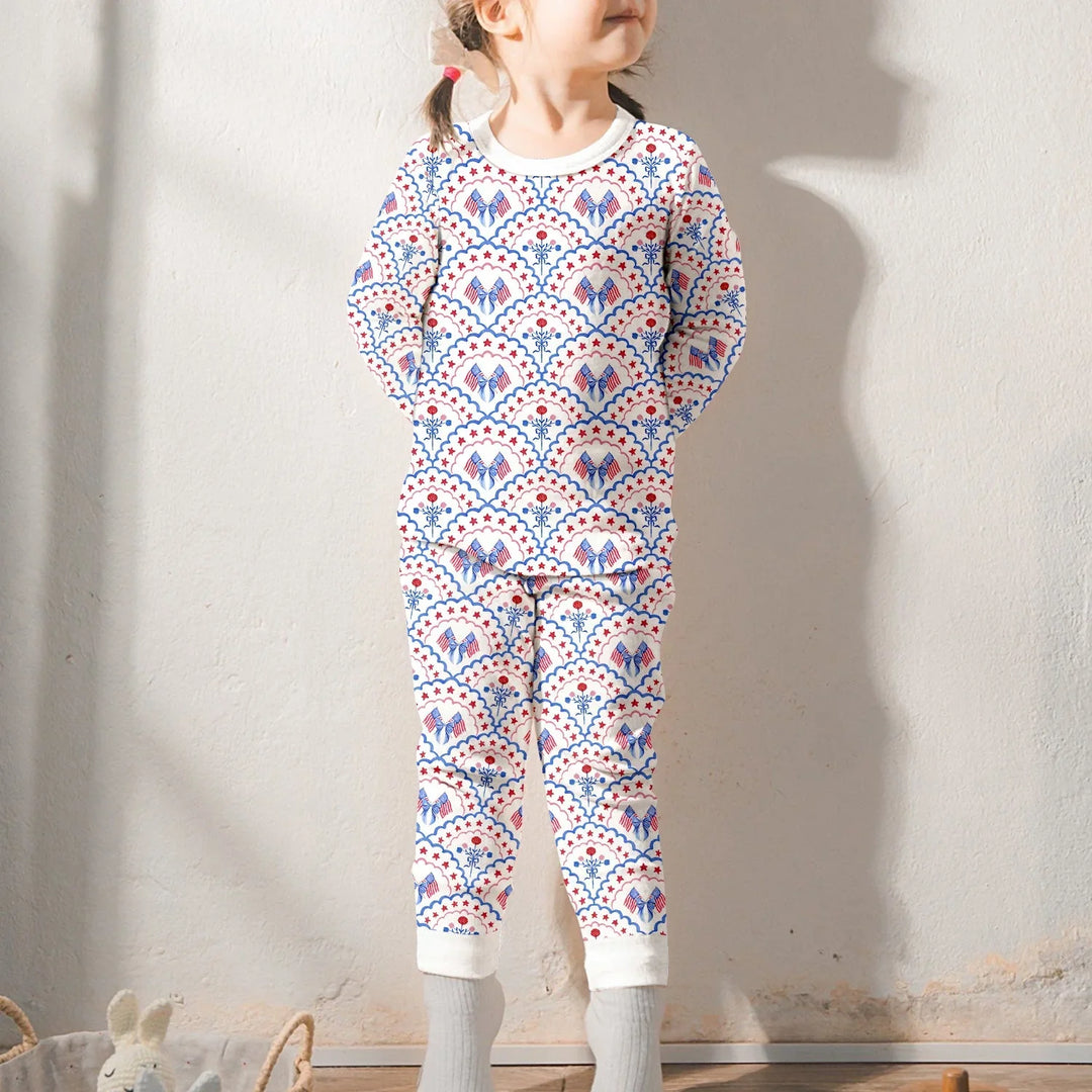 Red White and Blue Scalloped Two Piece Long Sleeve Pajama Set , Red White and Blue Scalloped Two Piece Long Sleeve Pajama Set - 12-18M