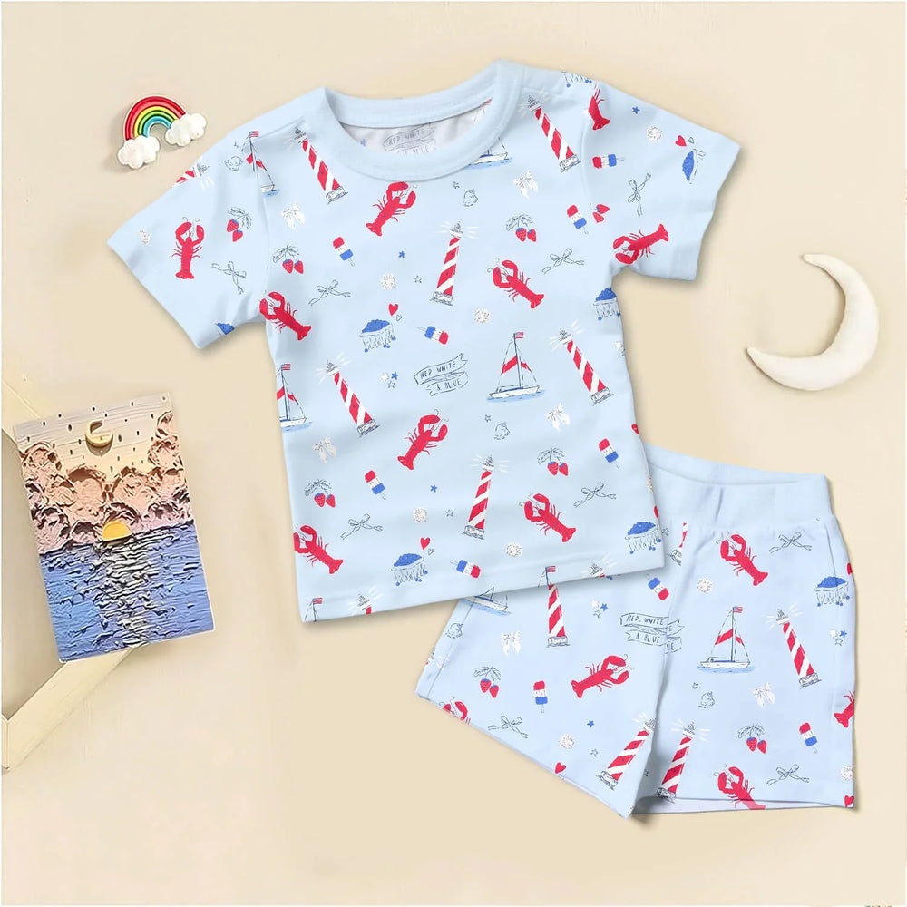 East Coast Two Piece Short Sleeve Shorts Pajama Set , East Coast Two Piece Short Sleeve Shorts Pajama Set - 12-18M