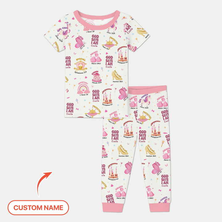 Custom Name God Says I Am Girl Short Sleeve Pajama Set , Custom Name God Says I Am Girl Short Sleeve Pajama Set - 12-18M