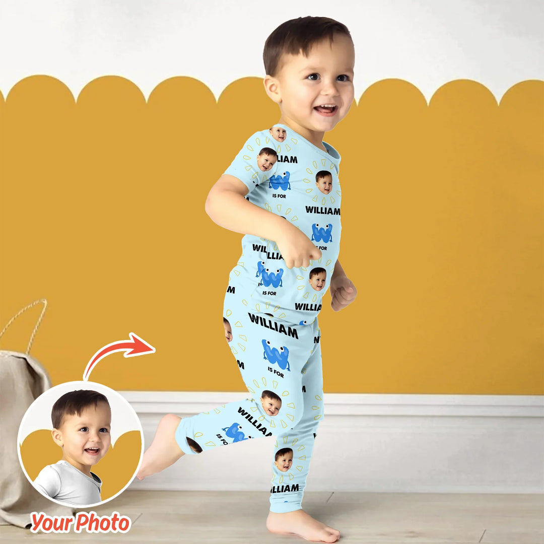 Alphabet Custom Face Baby Two Piece Short Sleeve Pajama Set , Alphabet Custom Face Baby Two Piece Short Sleeve Pajama Set - 12-18M