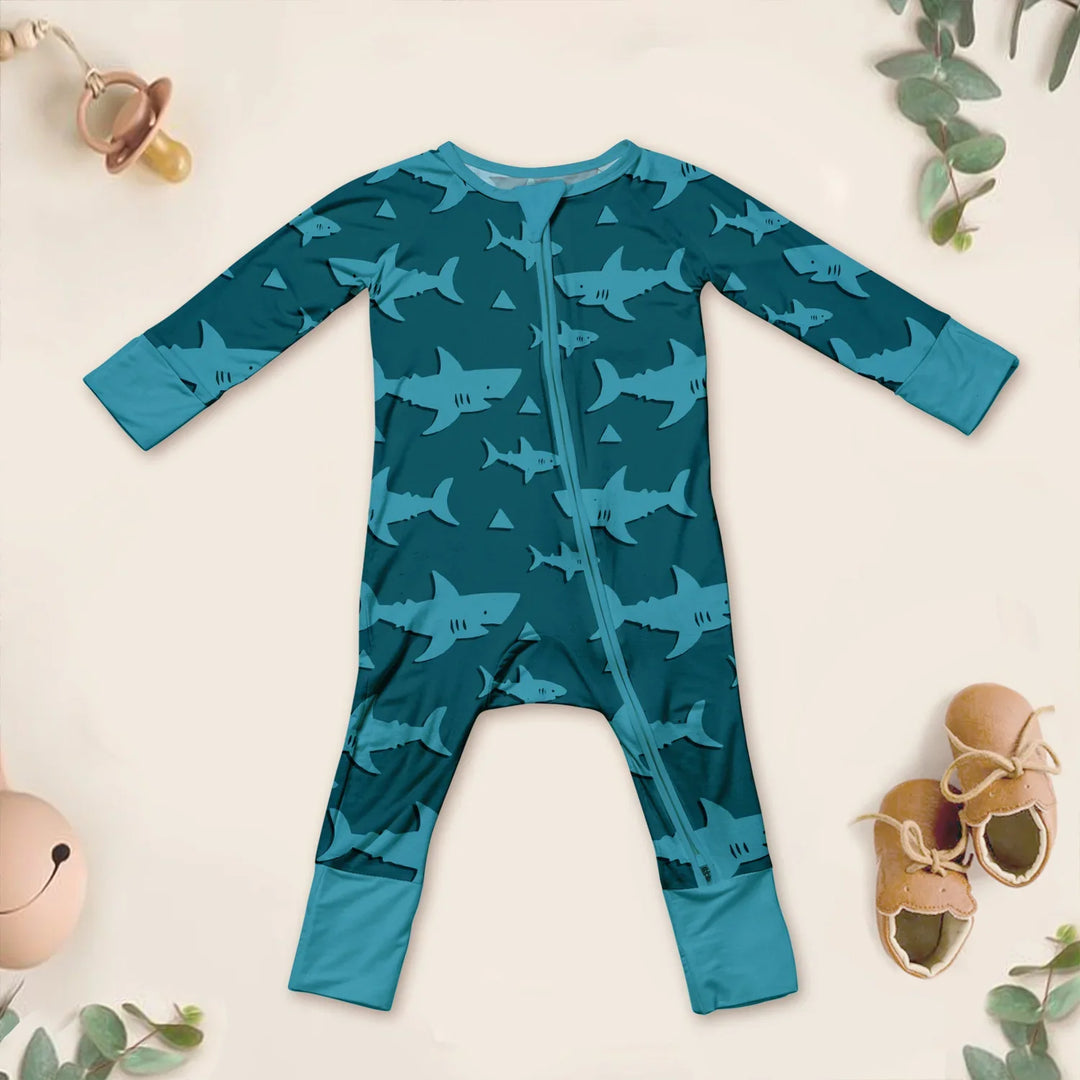 Sharks Convertible Zippered Romper , Sharks Convertible Zippered Romper - 0-3M