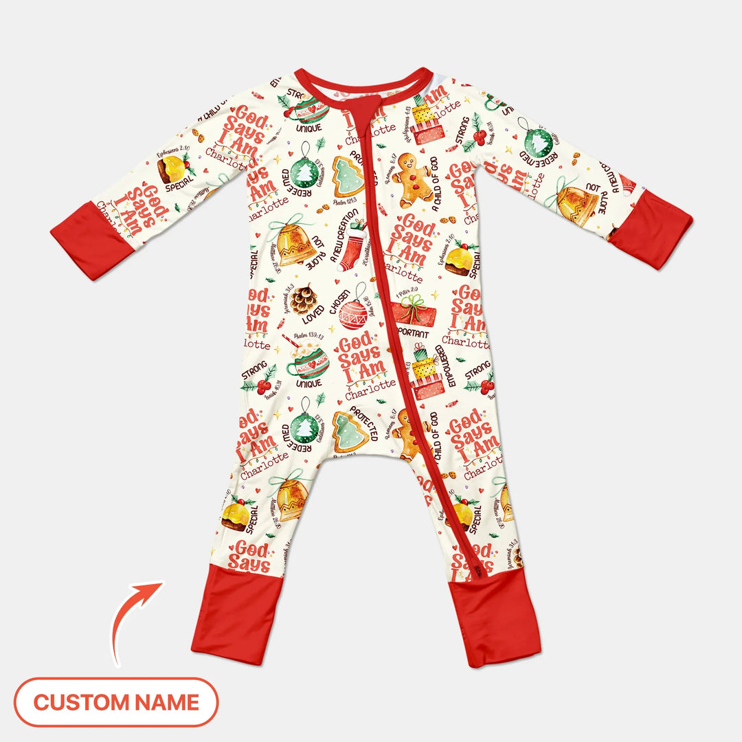 God Says I Am Custom Name Joyful Christmas Convertible Zippy , God Says I Am Custom Name Joyful Christmas Convertible Zippy - 0-3M