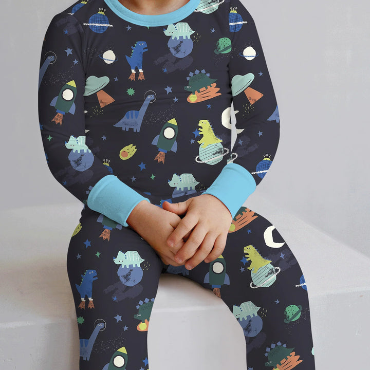 Dinosaurs Astronauts Two Piece Long Sleeve Pajama Set
