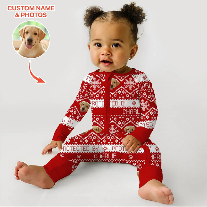 Custom Dog Photo Fair Isle Christmas Convertible Zippy , Custom Dog Photo Fair Isle Christmas Convertible Zippy - 0-3M