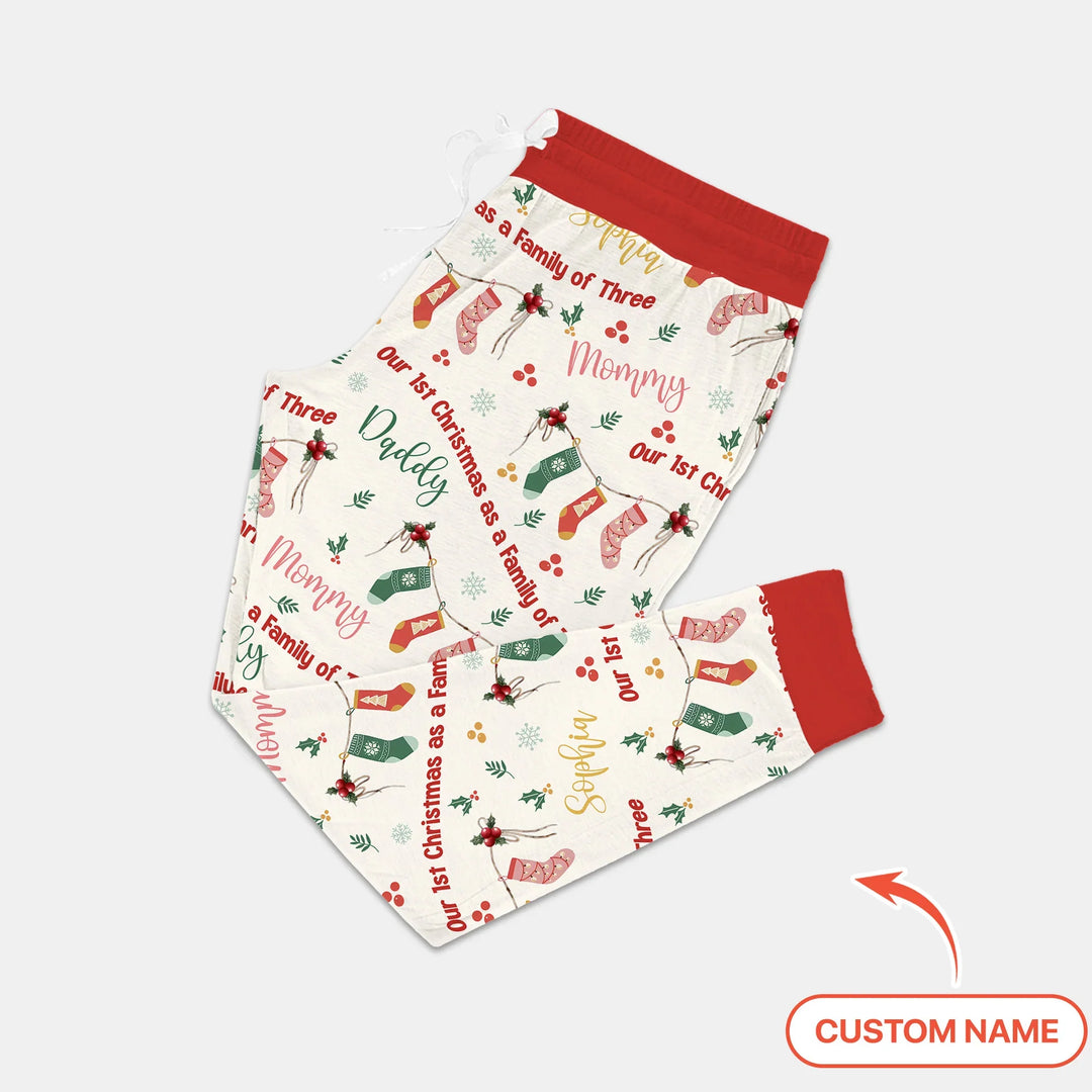 Benutzerdefinierter Name Mama Mini Passendes Weihnachts-Pyjama-Set für Damen (Rosa)