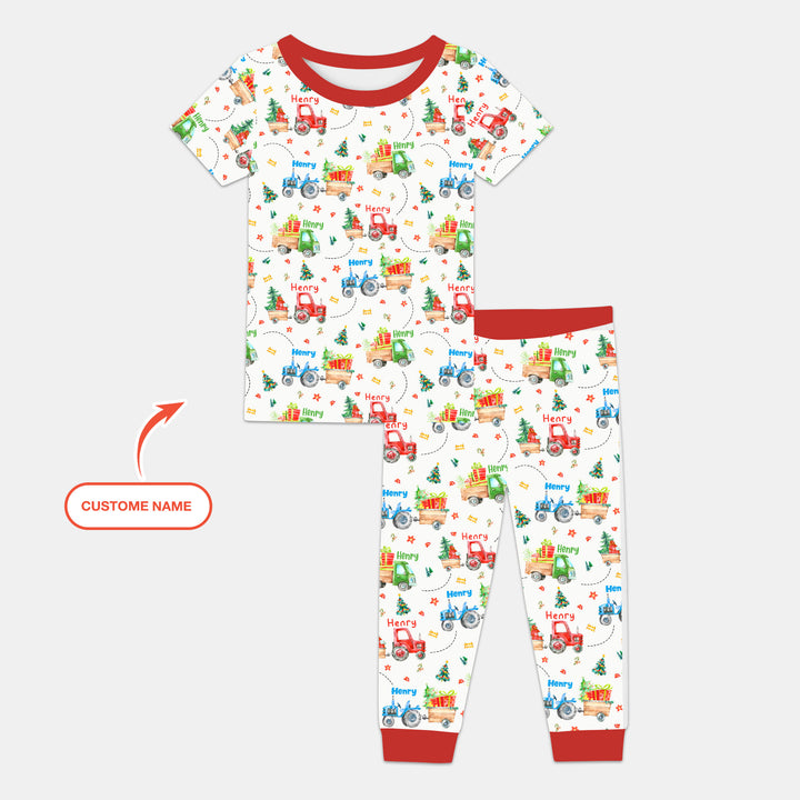Santa's Little Builders Custom Name Two Piece Short Sleeve Pajama Set