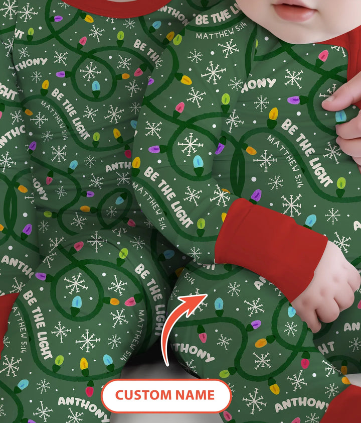 Custom Name Be The Light Christmas Two Piece Long Sleeve Pajama Set