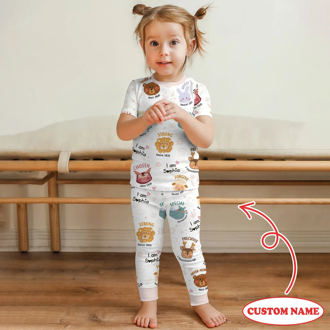 God’s Little Zoo Custom Name Two Piece Short Sleeve Pajama Set , God’s Little Zoo Custom Name Two Piece Short Sleeve Pajama Set - 12-18M