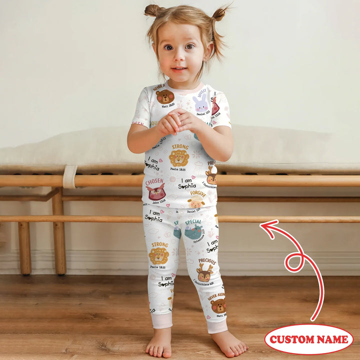 God’s Little Zoo Custom Name Two Piece Short Sleeve Pajama Set , God’s Little Zoo Custom Name Two Piece Short Sleeve Pajama Set - 12-18M