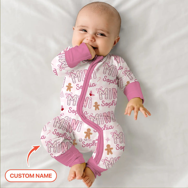 Custom Name Mama Mini Matching Christmas Convertible Zippy (Pink) , Custom Name Mama Mini Matching Christmas Convertible Zippy (Pink) - 0-3M