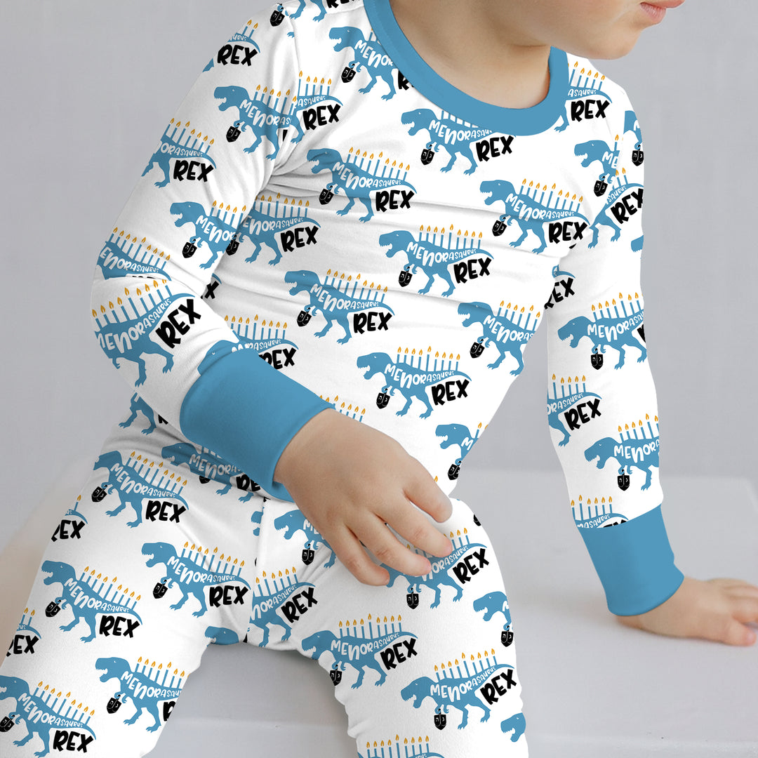 Dinosaur Hanukkah Boy Two Piece Long Sleeve Pajama Set