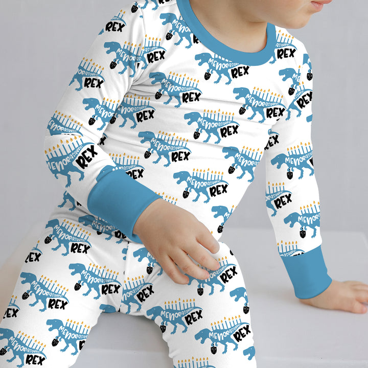 Dinosaur Hanukkah Boy Two Piece Long Sleeve Pajama Set