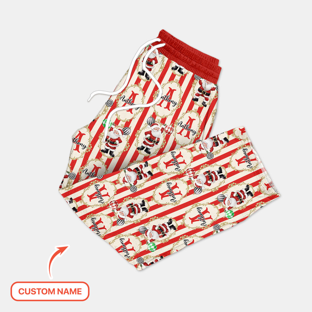 Custom Name Santa Stripes Men's Pajama Set