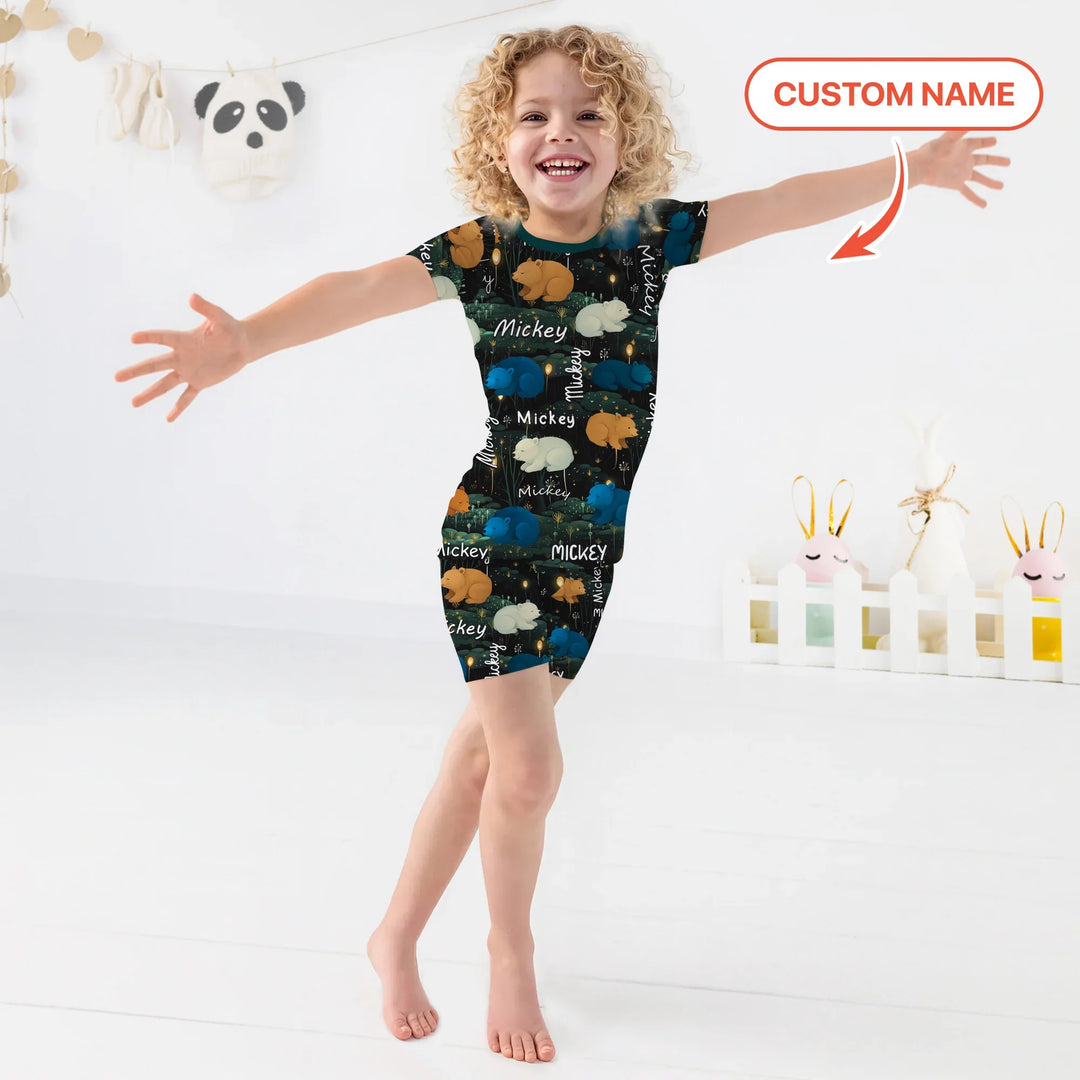 Woodland Whimsy Custom Name Two Piece Short Sleeve Shorts Pajama Set , Woodland Whimsy Custom Name Two Piece Short Sleeve Shorts Pajama Set - 12-18M