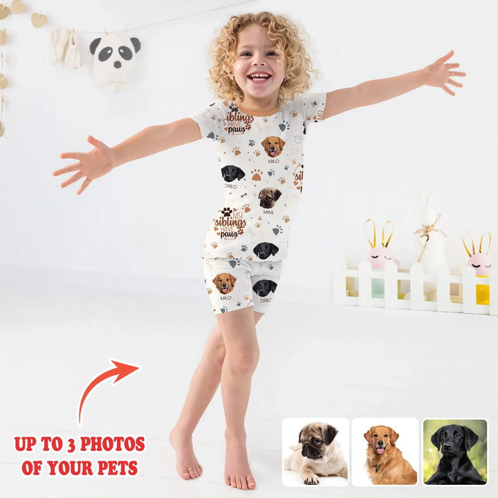 My Siblings Have Paws Upload Photo Two Piece Short Sleeve Shorts Pajama Set , My Siblings Have Paws Upload Photo Two Piece Short Sleeve Shorts Pajama Set - 12-18M