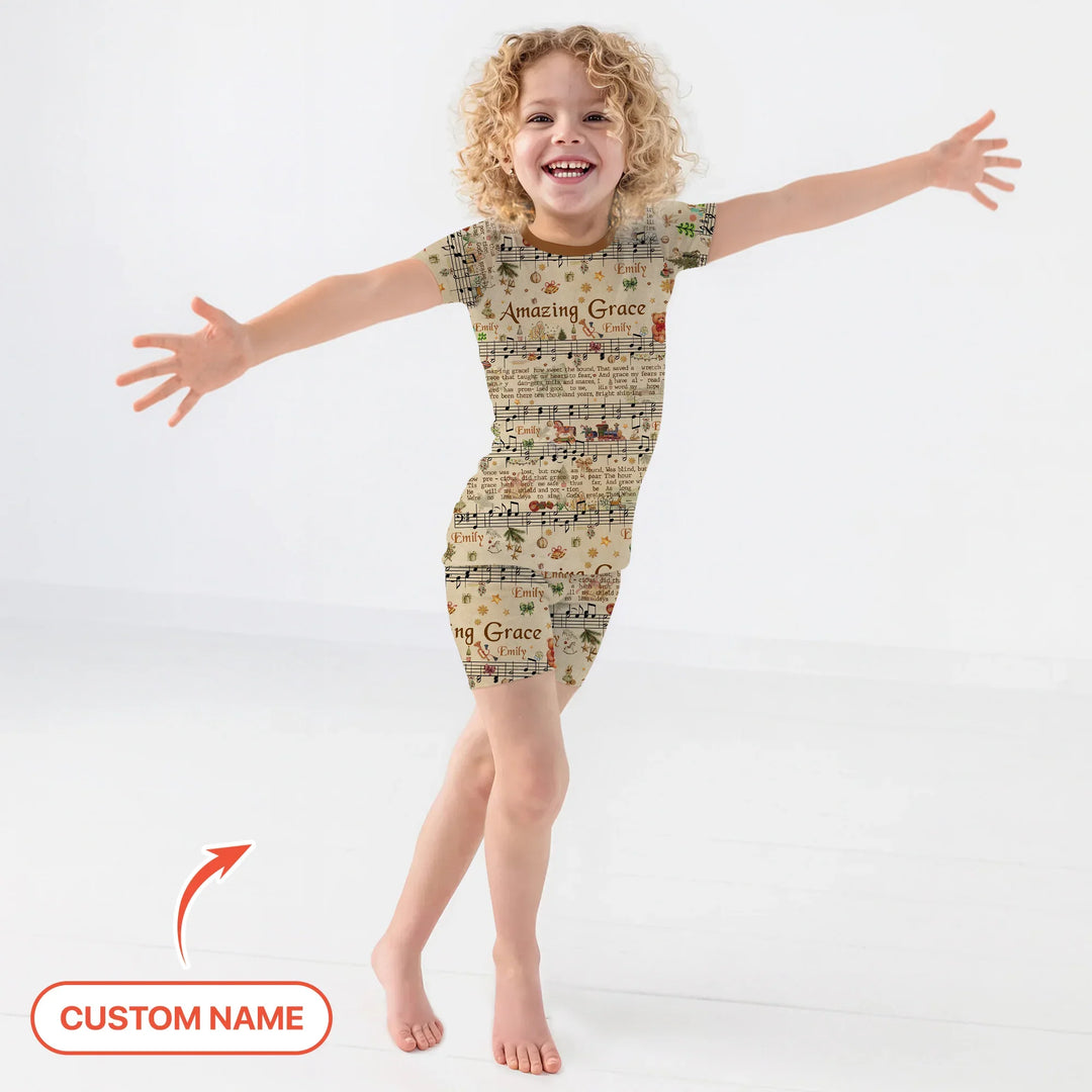 Amazing Grace Custom Name Two Piece Short Sleeve Shorts Pajama Set
