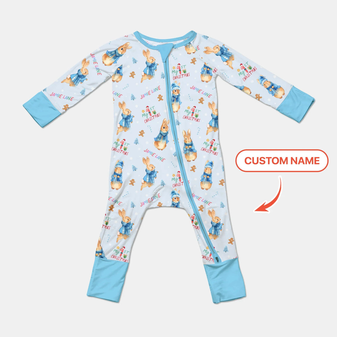 Custom 1st Christmas Rabbit Convertible Zippy , Custom 1st Christmas Rabbit Convertible Zippy - 0-3M