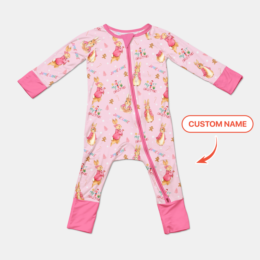Custom 1st Christmas Rabbit Convertible Zippy , Custom 1st Christmas Rabbit Convertible Zippy - 0-3M