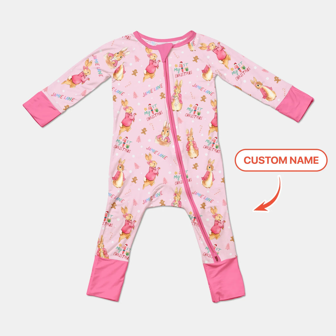 Custom 1st Christmas Rabbit Convertible Zippy , Custom 1st Christmas Rabbit Convertible Zippy - 0-3M