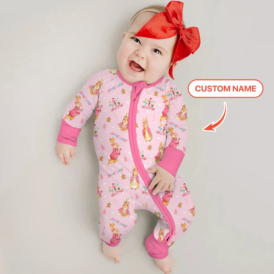 Custom 1st Christmas Rabbit Convertible Zippy , Custom 1st Christmas Rabbit Convertible Zippy - 0-3M