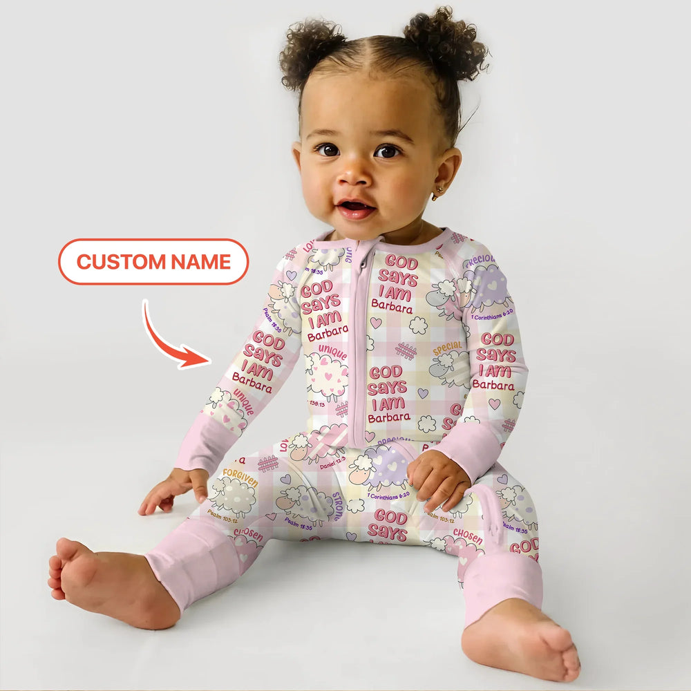 Little Lamb God Says I Am Custom Name Convertible Zippy , Little Lamb God Says I Am Custom Name Convertible Zippy - 0-3M