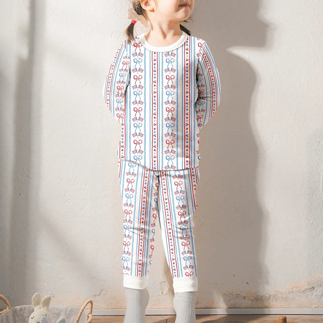 Bow and Flag Two Piece Long Sleeve Pajama Set , Bow and Flag Two Piece Long Sleeve Pajama Set - 12-18M