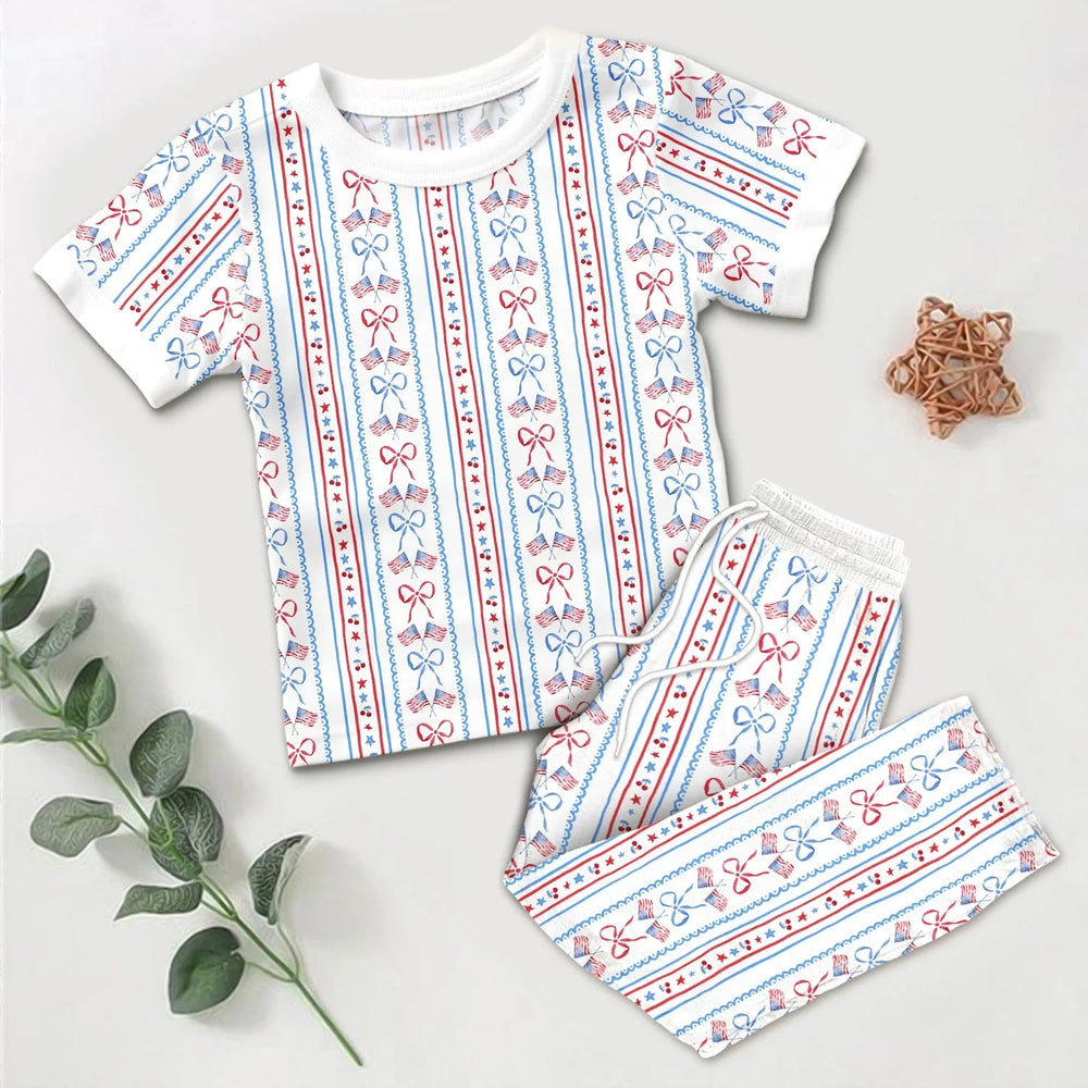 Bow and Flag Two Piece Short Sleeve Pajama Set , Bow and Flag Two Piece Short Sleeve Pajama Set - 12-18M