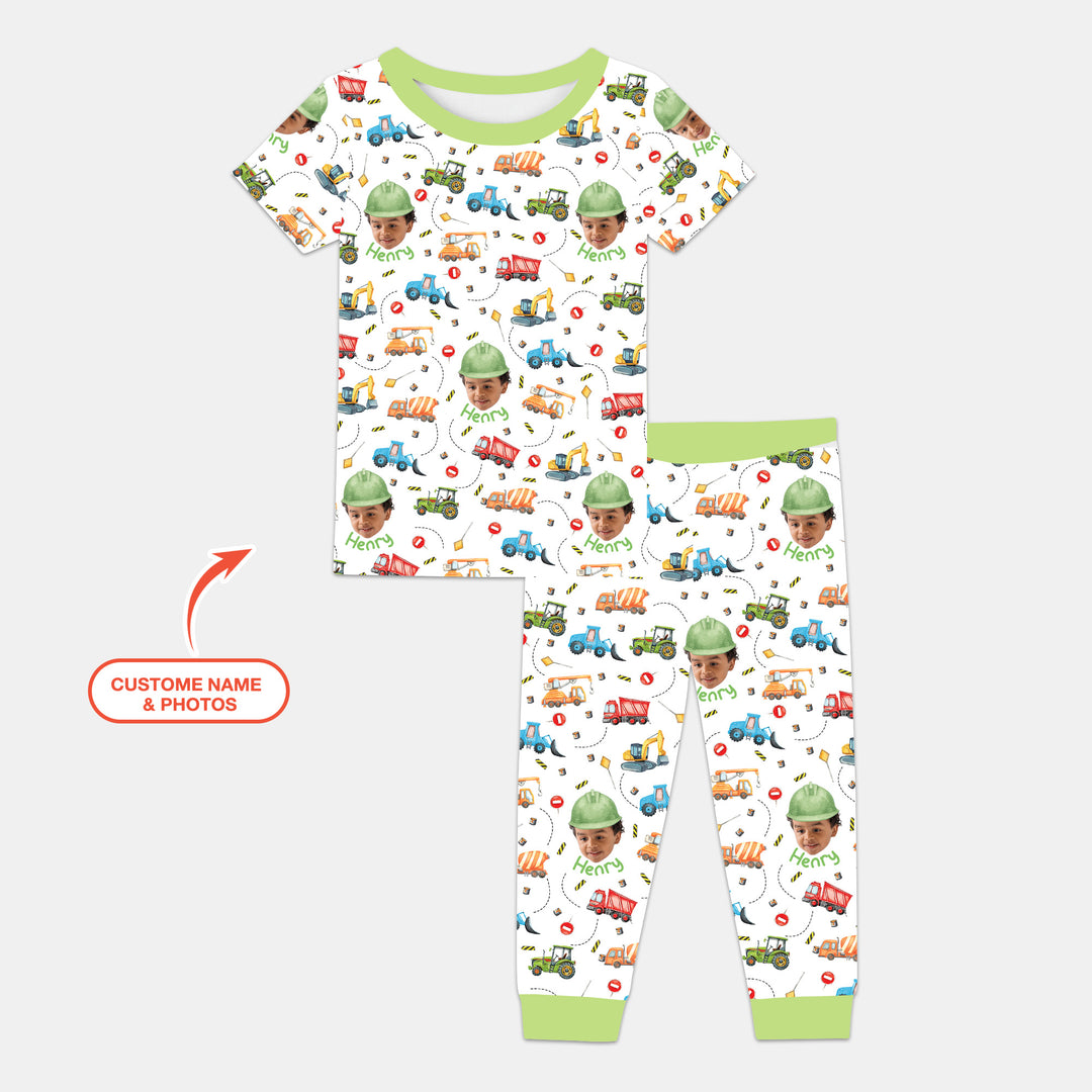 Custom Photo Little Construction Heroes Two Piece Short Sleeve Pajama Set