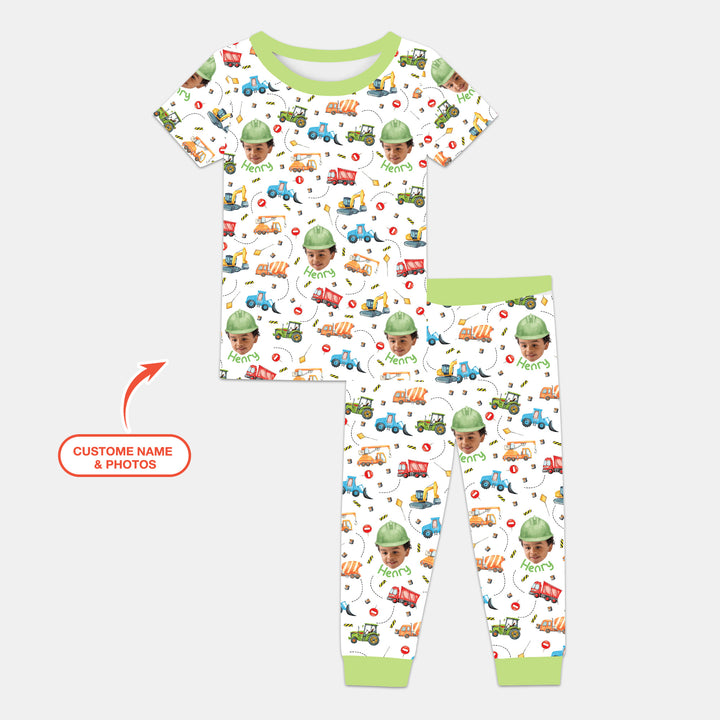 Custom Photo Little Construction Heroes Two Piece Short Sleeve Pajama Set